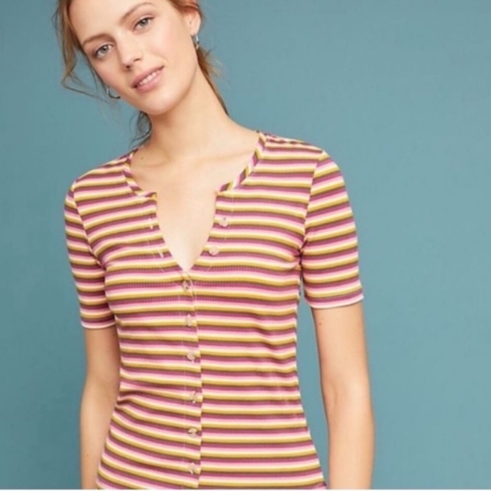Anthropologie • Maeve Striped Button Up Ribbed Shirt
